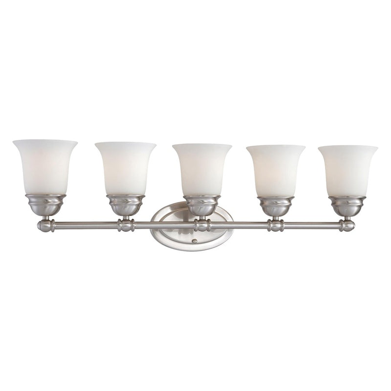 Atlas Lighting Bella 31in 5-Light Vanity Light | Traditional Brushed Nickel and White Frosted Glass | Bathroom Vanity | Model WL11209-NK