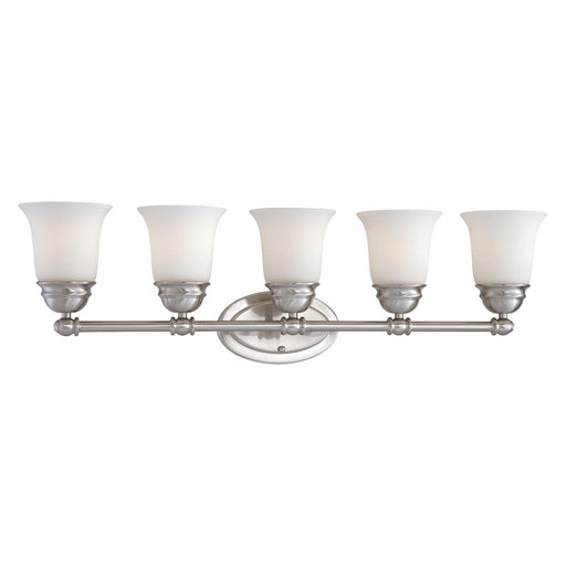 Atlas Lighting Bella 31''W 5Lt Vanity Light, Brushed Nickel/White