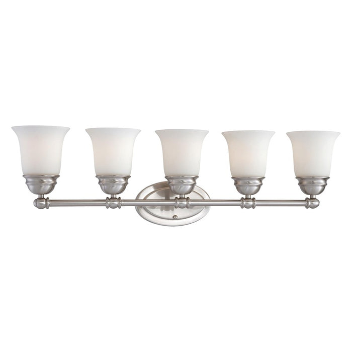Atlas Lighting Bella 31''W 5Lt Vanity Light, Brushed Nickel/White