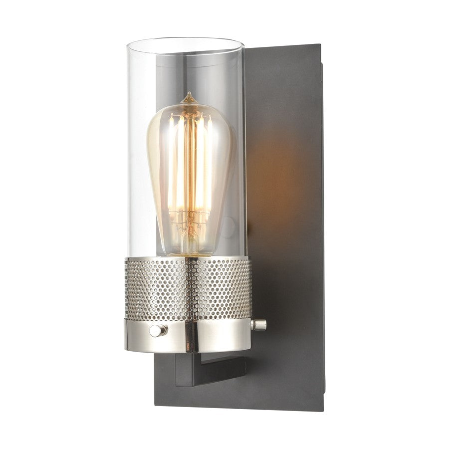 Atlas Lighting Bergenline 10'' High 1Lt Sconce, Matte Black/Clear