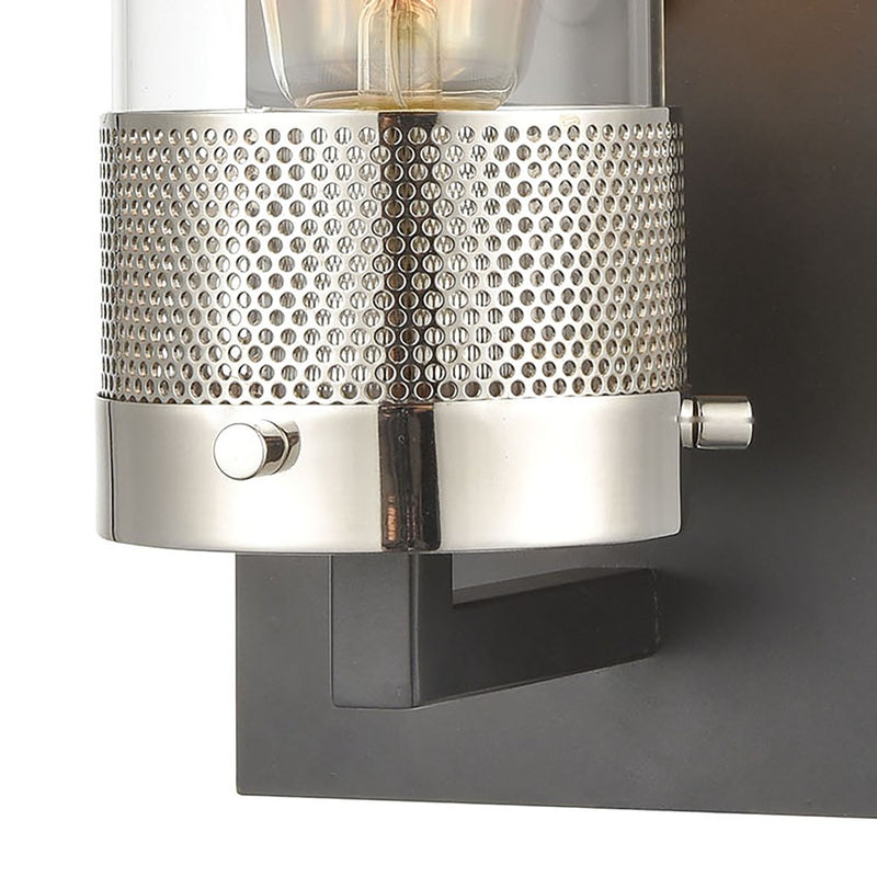 Atlas Lighting Bergenline 10in 1-Light Wall Sconce | Modern Matte Black and Polished Nickel with Clear Glass | Bathroom & Hallway | Model WL11214-BK