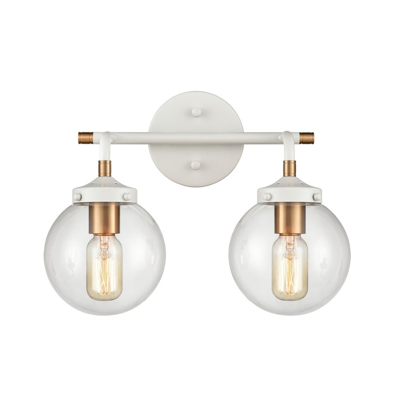 Atlas Lighting Boudreaux 15in 2-Light Vanity Light | Mid-Century Matte White and Satin Brass with Clear Glass | Bathroom Vanity | Model WL11218-WH
