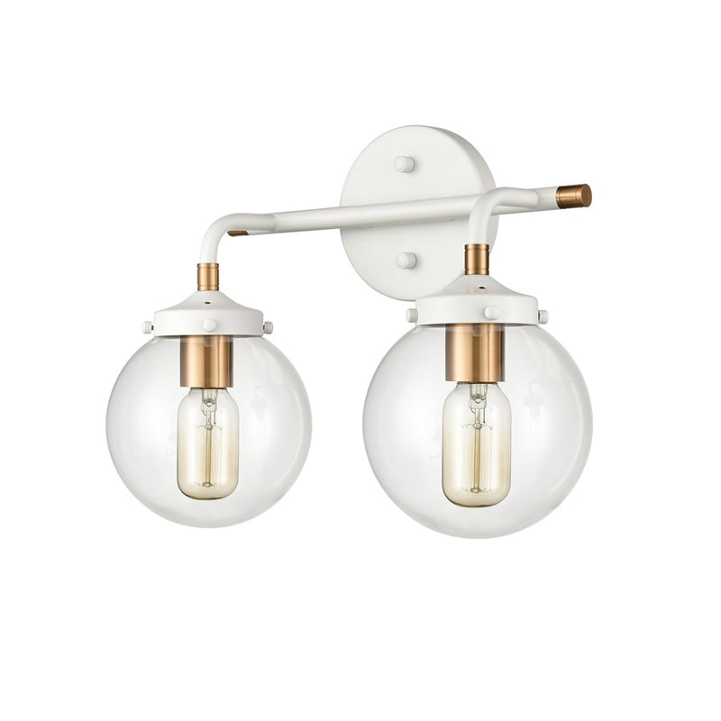 Atlas Lighting Boudreaux 15in 2-Light Vanity Light | Mid-Century Matte White and Satin Brass with Clear Glass | Bathroom Vanity | Model WL11218-WH