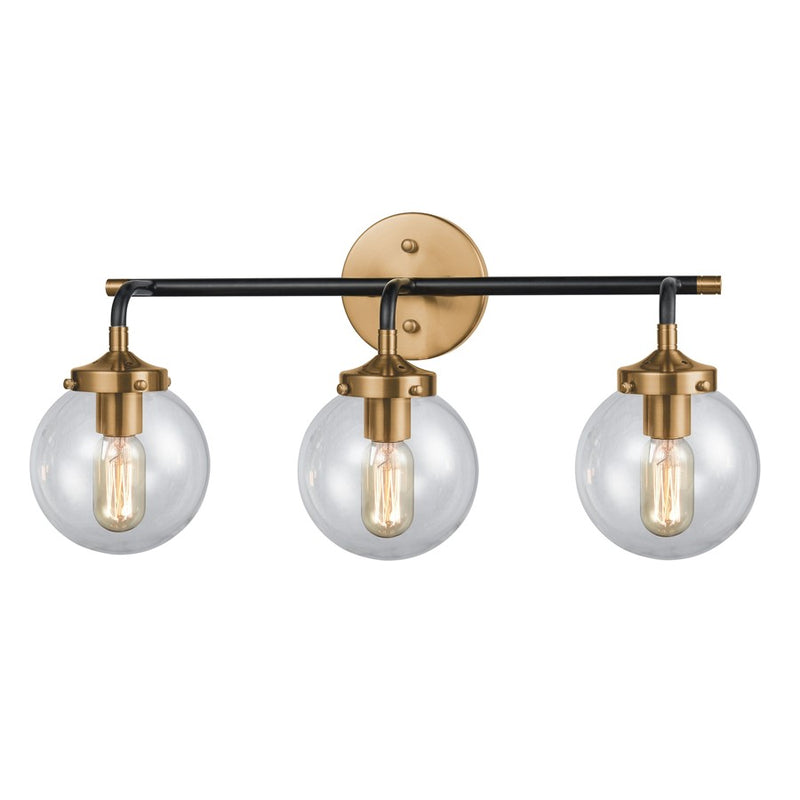 Atlas Lighting Boudreaux 24in 3-Light Vanity Light | Mid-Century Antique Gold and Matte Black with Clear Glass | Bathroom Vanity | Model WL11219-GD