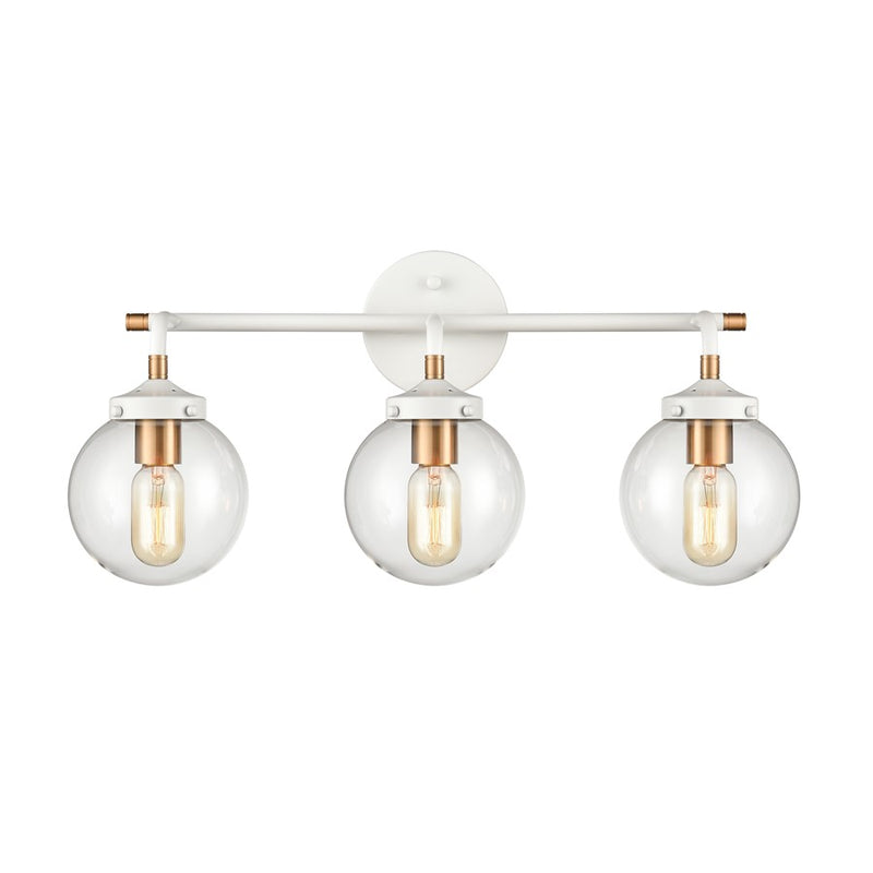 Atlas Lighting Boudreaux 24in 3-Light Vanity Light | Mid-Century Matte White and Satin Brass with Clear Glass | Bathroom Vanity | Model WL11219-WH
