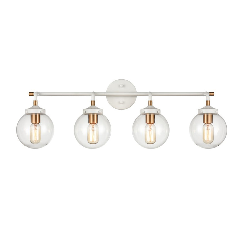 Atlas Lighting Boudreaux 33in 4-Light Vanity Light | Modern Matte White and Satin Brass with Clear Glass | Bathroom Vanity | Model WL11220-WH