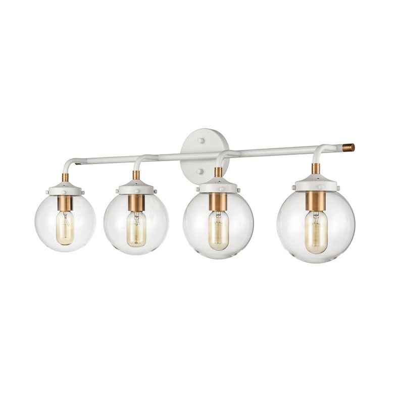 Atlas Lighting Boudreaux 33in 4-Light Vanity Light | Modern Matte White and Satin Brass with Clear Glass | Bathroom Vanity | Model WL11220-WH