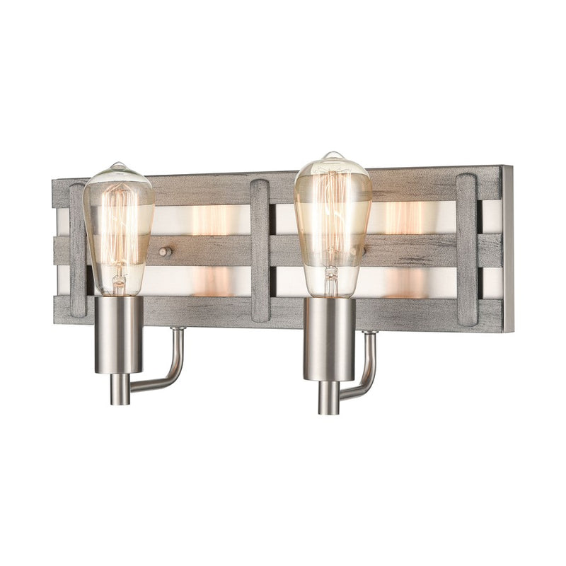 Atlas Lighting Brigantine 16in 2-Light Vanity Light | Transitional Satin Nickel and Weathered Driftwood | Bathroom Vanity | Model WL11222-NK