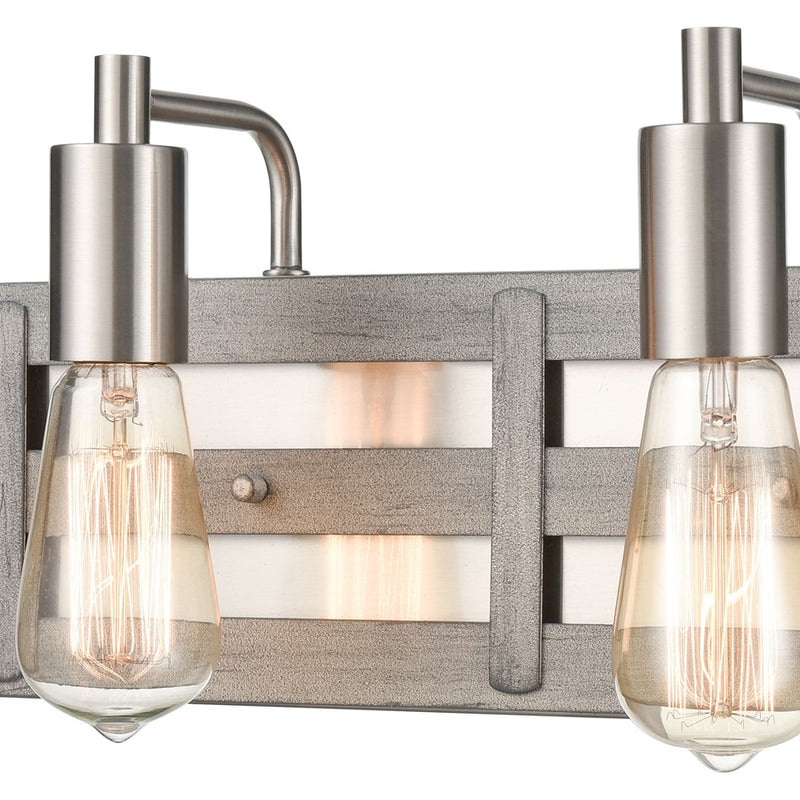 Atlas Lighting Brigantine 16in 2-Light Vanity Light | Transitional Satin Nickel and Weathered Driftwood | Bathroom Vanity | Model WL11222-NK