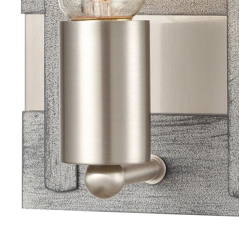 Atlas Lighting Brigantine 9in 1-Light Wall Sconce | Transitional Weathered Driftwood and Satin Nickel Metal | Bathroom & Hallway | Model WL11224-NK