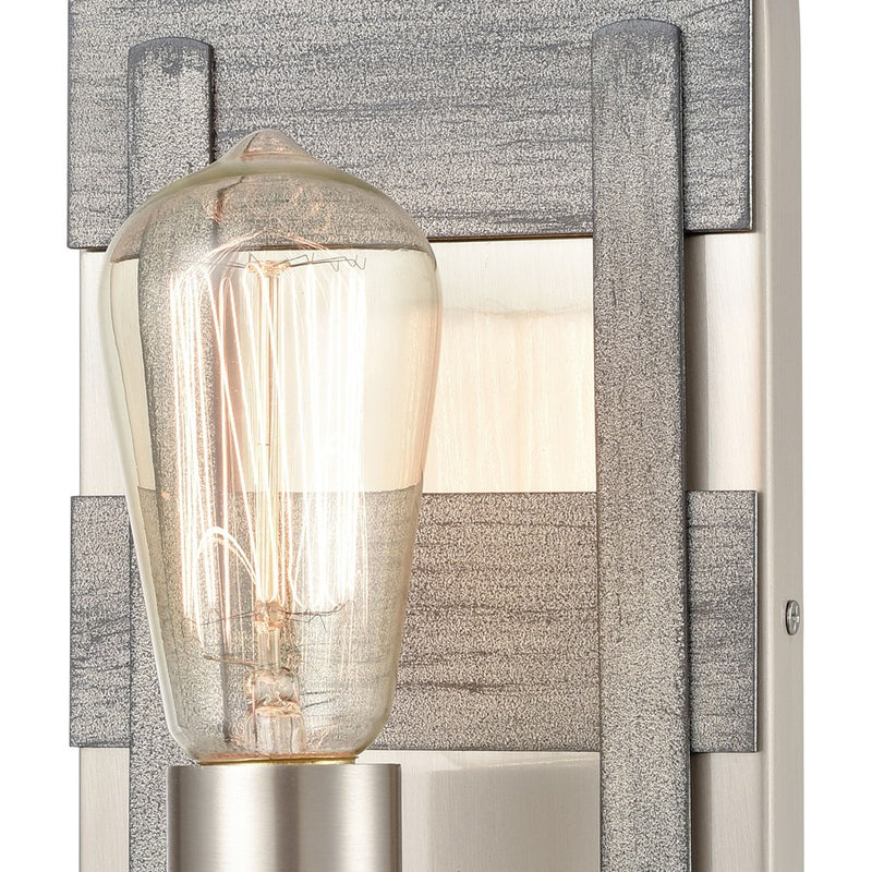 Atlas Lighting Brigantine 9in 1-Light Wall Sconce | Transitional Weathered Driftwood and Satin Nickel Metal | Bathroom & Hallway | Model WL11224-NK