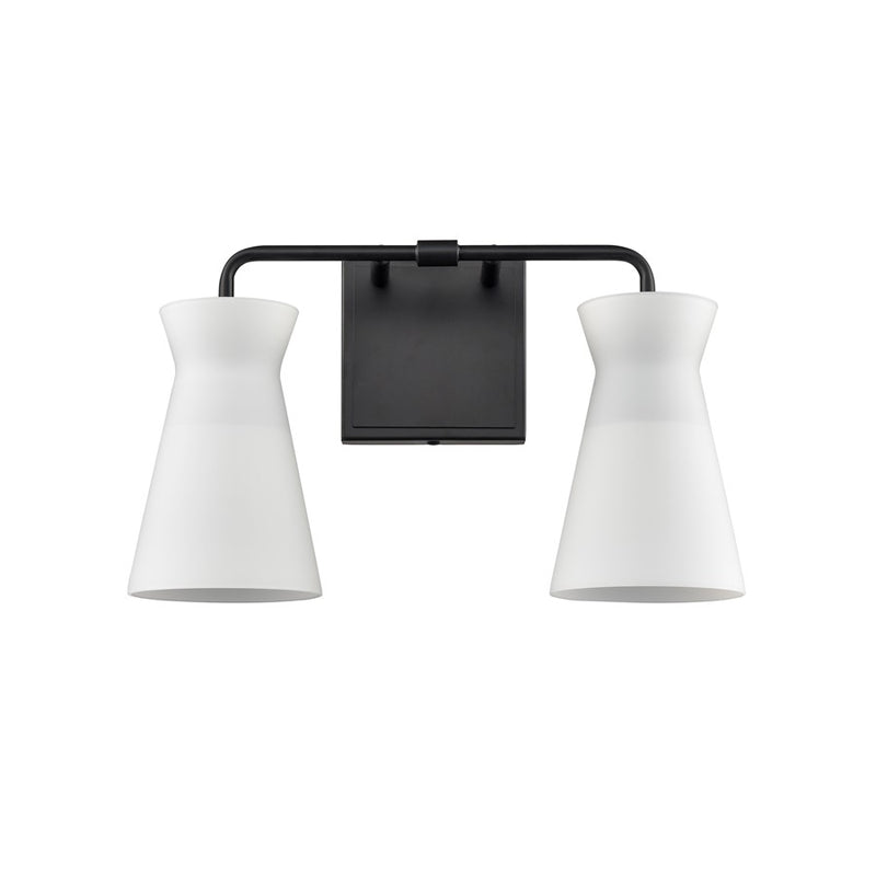 Atlas Lighting Brookville 15in 2-Light Vanity Light | Transitional Matte Black and White Frosted Glass | Bathroom Vanity | Model WL11231-BK