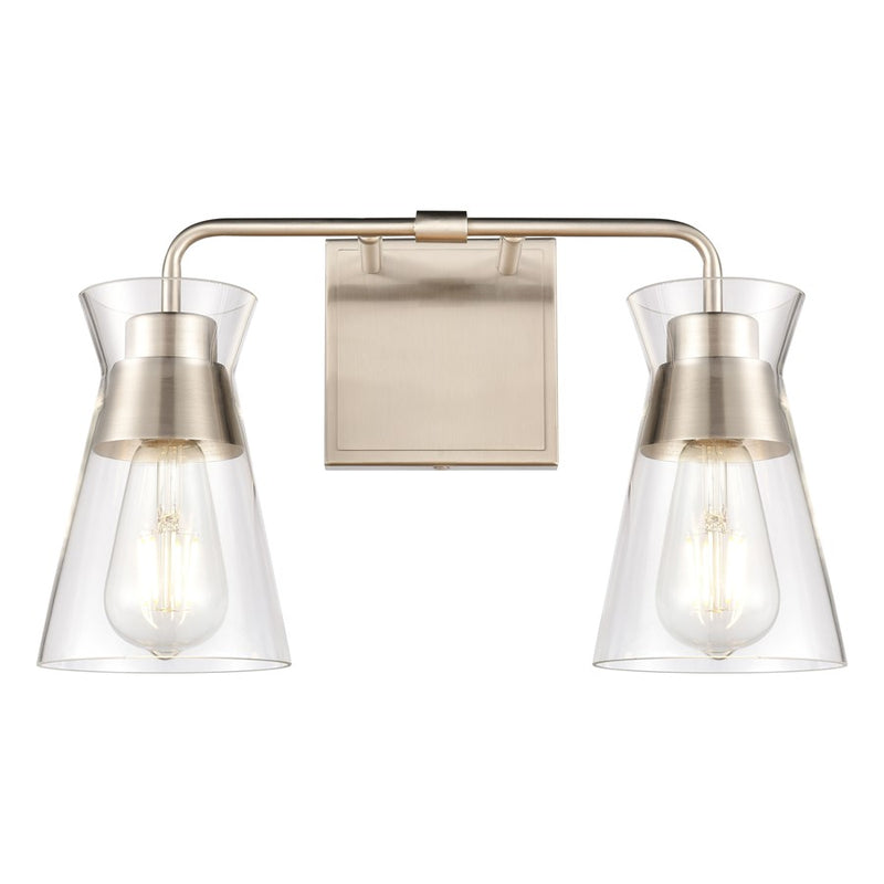 Atlas Lighting Brookville 15in 2-Light Vanity Light | Transitional Satin Nickel and Clear Glass | Bathroom Vanity | 15 x 6 x 9 in | Model WL11231-NK