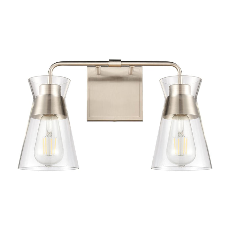 Atlas Lighting Brookville 15in 2-Light Vanity Light | Transitional Satin Nickel and Clear Glass | Bathroom Vanity | 15 x 6 x 9 in | Model WL11231-NK