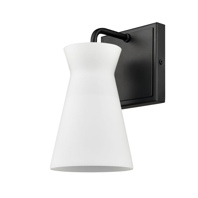 Atlas Lighting Brookville 5in 1-Light Wall Sconce | Transitional Matte Black and White Frosted Glass | Bathroom Vanity | Model WL11233-BK