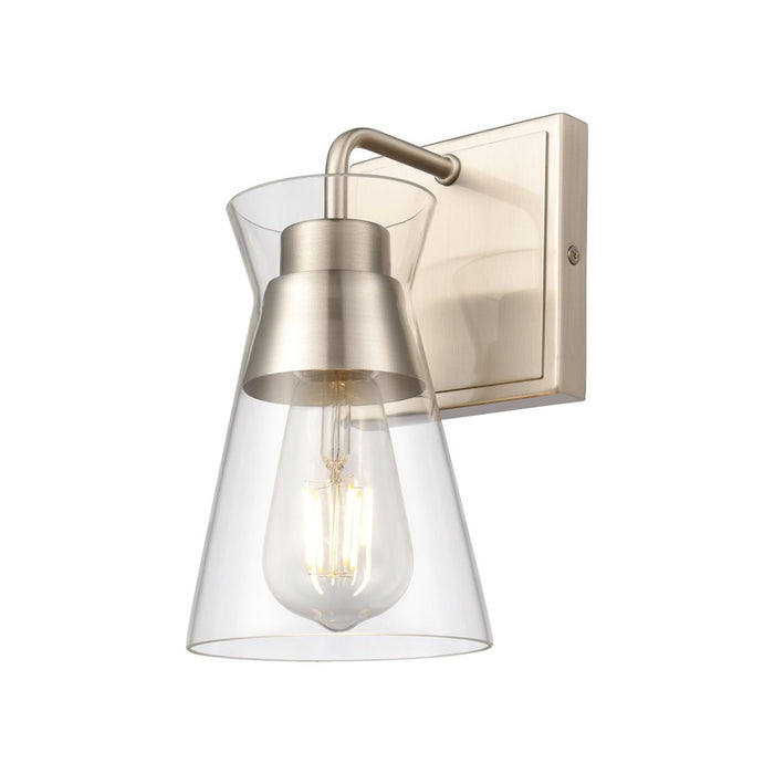 Atlas Lighting Brookville 9'' High 1Lt Sconce, Satin Nickel/Clear
