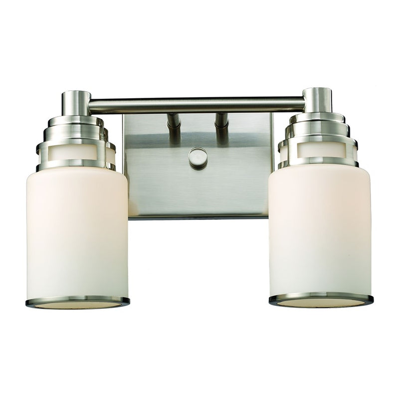 Atlas Lighting Bryant 14''W 2Lt Vanity Light, Satin Nickel/White