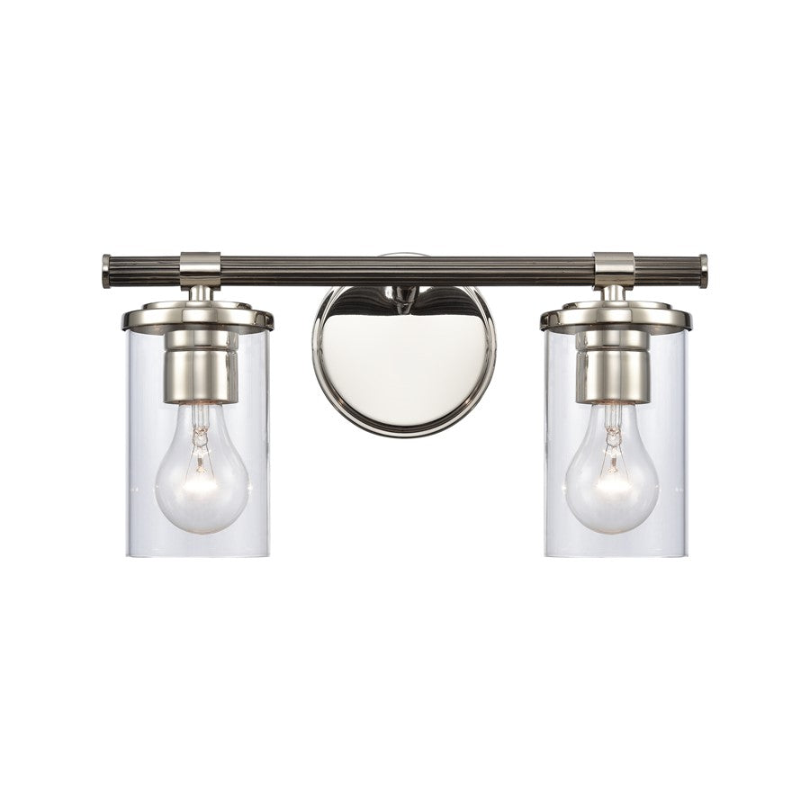 Atlas Lighting Burrow 15'' Wide 2Lt Vanity Light, Nickel/Clear