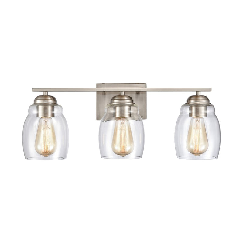 Atlas Lighting Calistoga 22in 3-Light Vanity Light | Traditional Brushed Nickel and Clear Glass | Bathroom Vanity | 22 x 6 x 9 in | Model WL11242-NK