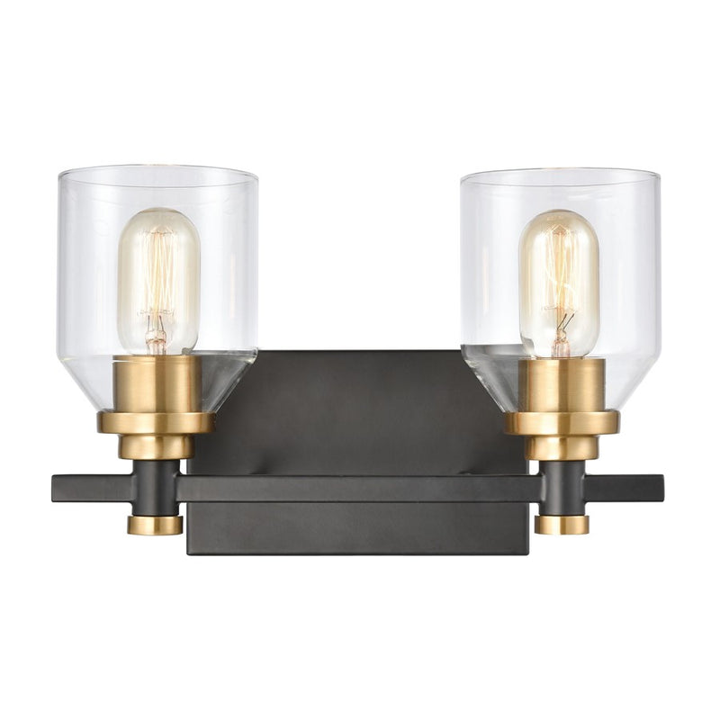 Atlas Cambria 13in 2-Light Vanity Light | Transitional Matte Black and Satin Brass with Clear Glass | Bathroom Vanity | Model WL11244-BK
