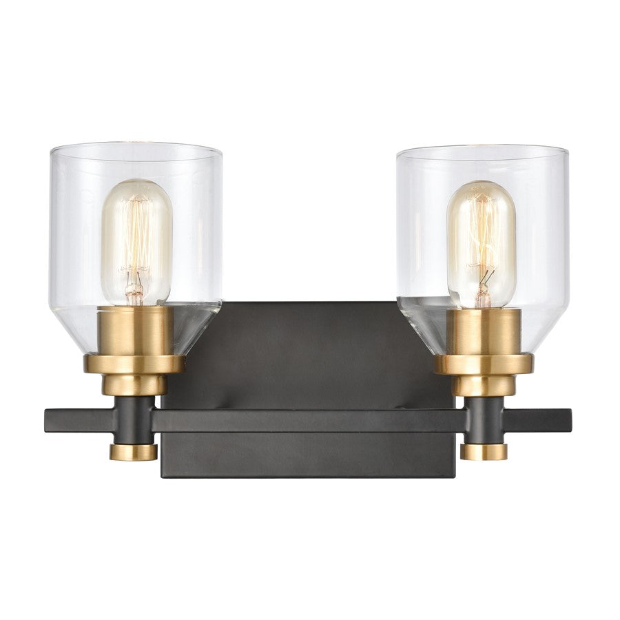 Atlas Lighting Cambria 13''W 2Lt Vanity Light, Matte Black/Clear