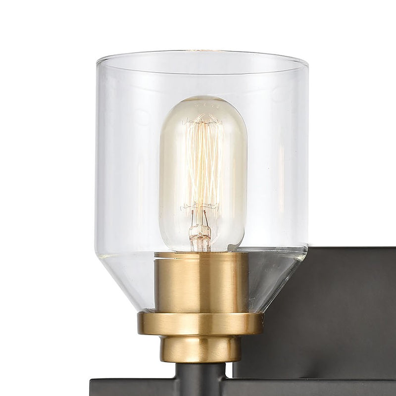 Atlas Cambria 13in 2-Light Vanity Light | Transitional Matte Black and Satin Brass with Clear Glass | Bathroom Vanity | Model WL11244-BK