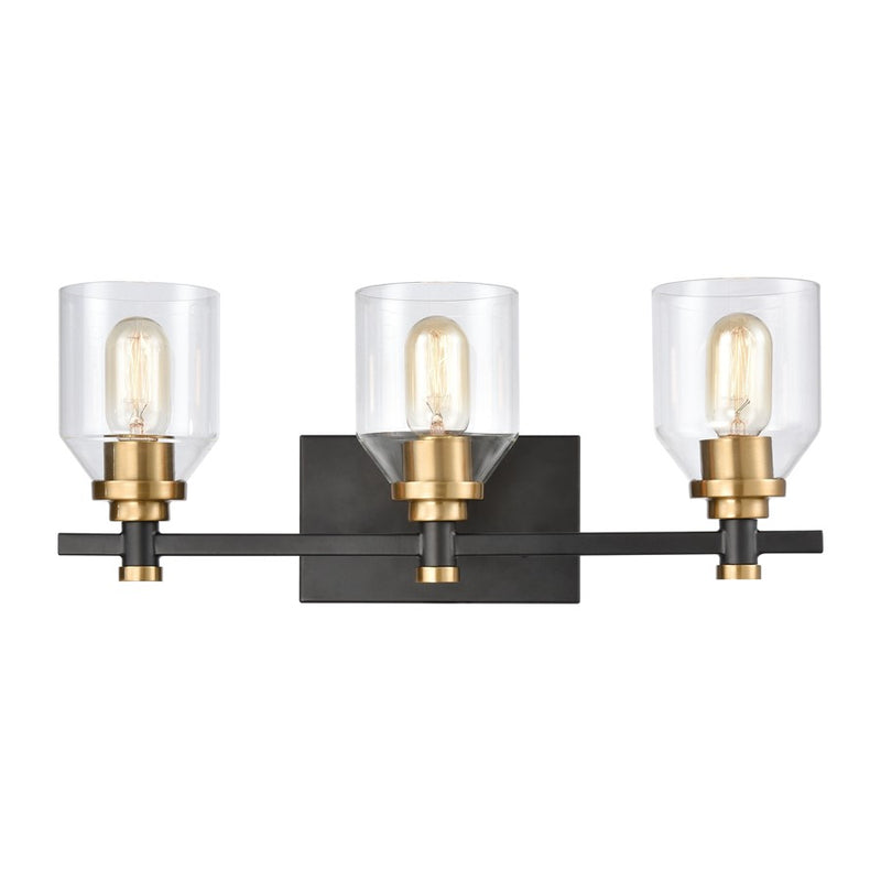 Atlas Lighting Cambria 20''W 3Lt Vanity Light, Matte Black/Clear