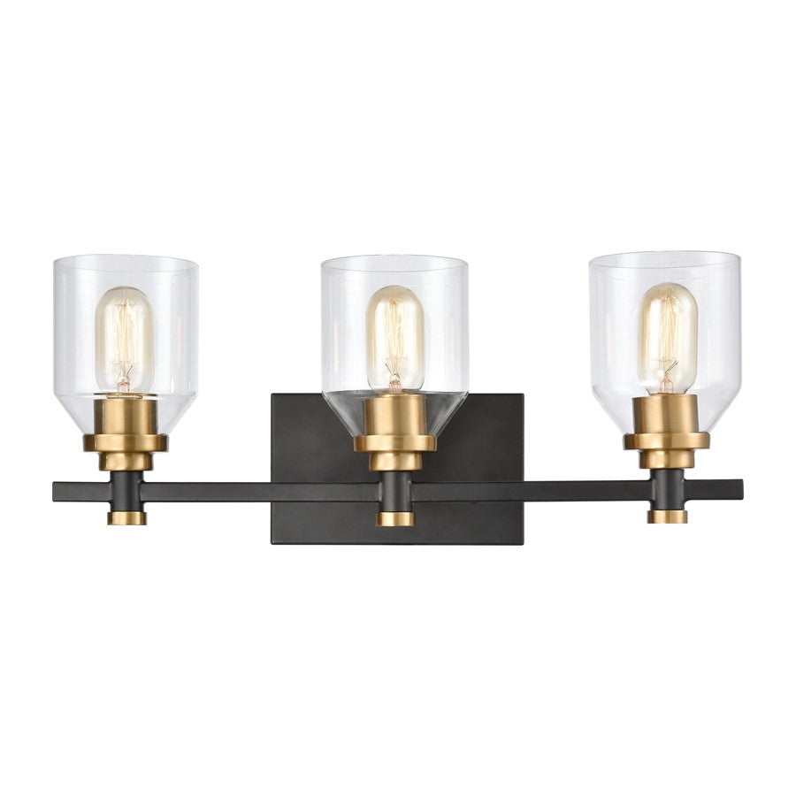 Atlas Lighting Cambria 20''W 3Lt Vanity Light, Matte Black/Clear