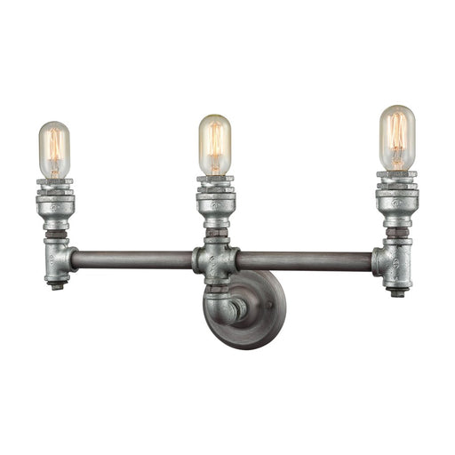 Atlas Lighting Cast Iron Pipe 22'' Wide 3Lt Vanity Light, Zinc