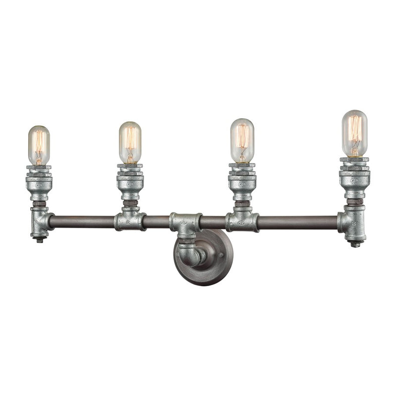 Atlas Lighting Cast Iron Pipe 28in 4-Light Vanity Light | Industrial Weathered Zinc Metal | Bathroom & Powder Room | 28 x 6 x 10 in | Model WL11247-SV