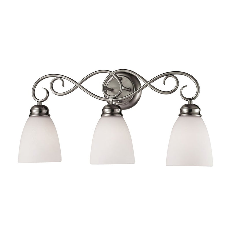 Atlas Lighting Chatham 23in 3-Light Vanity Light | Traditional Brushed Nickel and White Frosted Glass | Bathroom & Powder Room | Model WL11255-NK