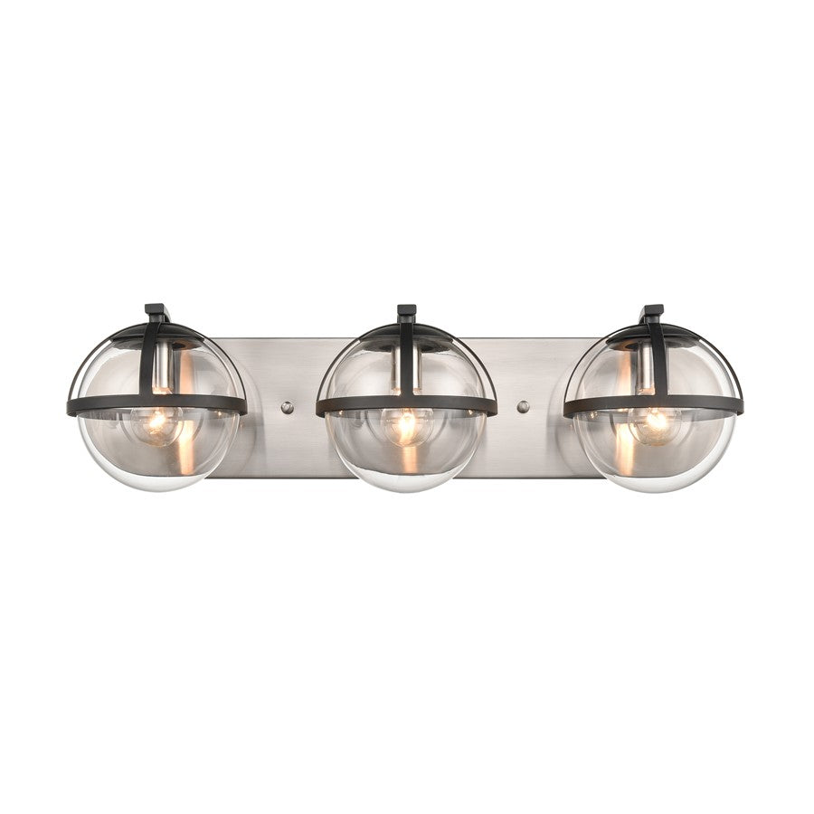 Atlas Lighting Davenay 23''W 3Lt Vanity Light, Satin Nickel/Clear