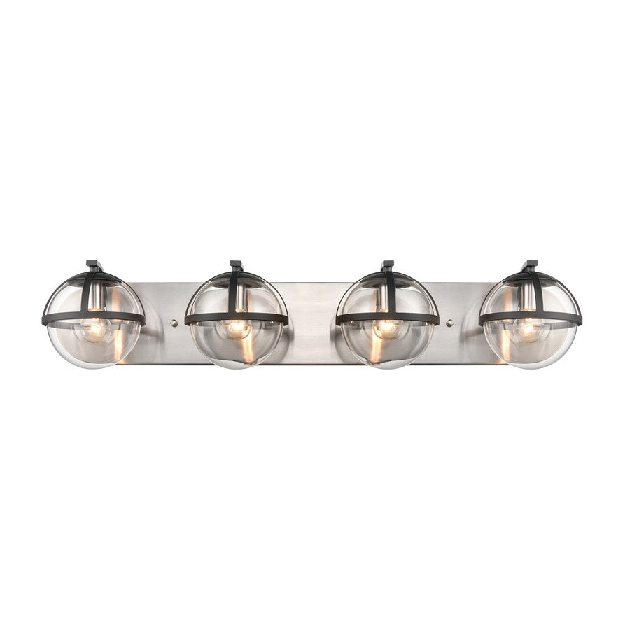Atlas Lighting Davenay 31''W 4Lt Vanity Light, Satin Nickel/Clear