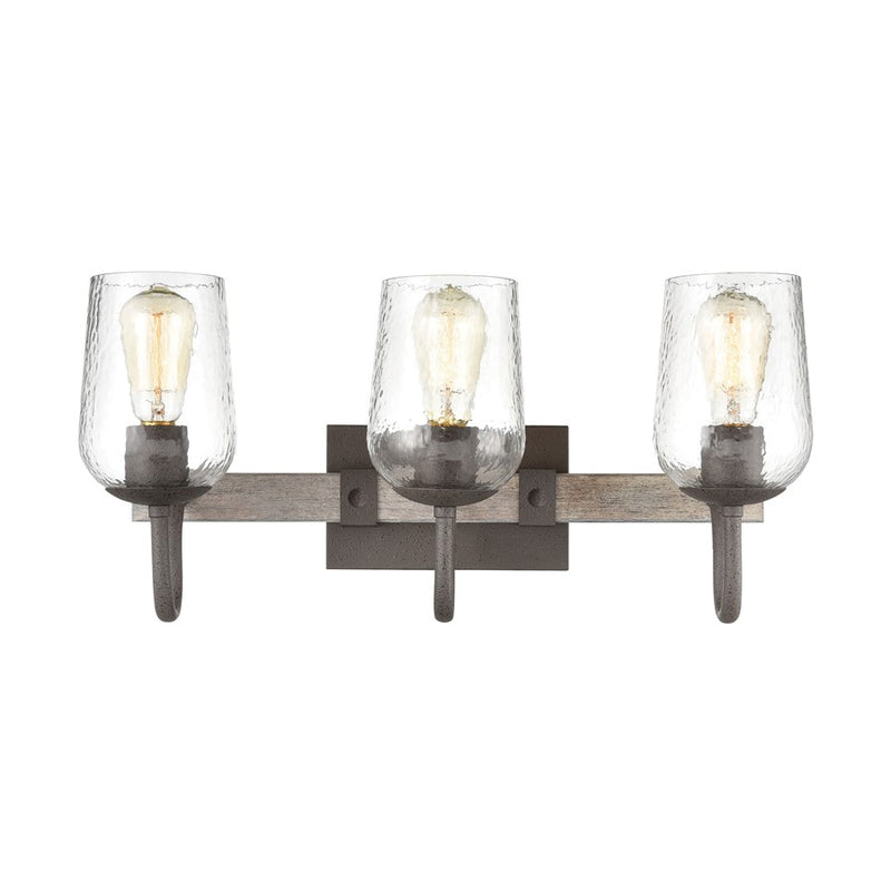 Atlas Lighting Dillon 22in 3-Light Vanity Light | Traditional Vintage Rust and Clear Hammered Glass | Bathroom Vanity | Model WL11279-BK