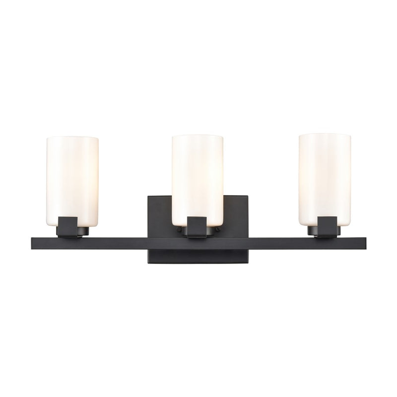 Atlas Lighting Dressler 22in 3-Light Vanity Light | Transitional Matte Black and White Opal Glass | Bathroom Vanity | Model WL11282-BK