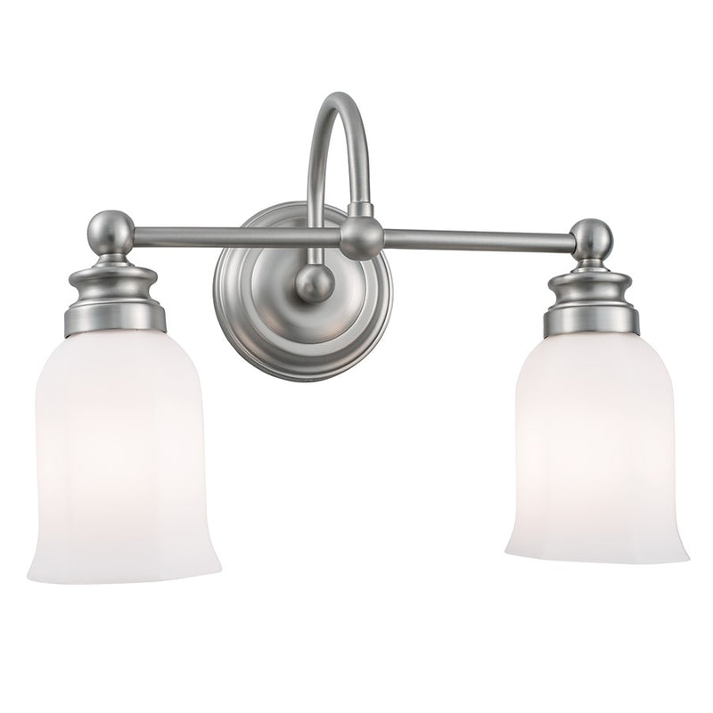 Atlas Lighting Emily 11in 2-Light Vanity Light | Traditional Brushed Nickel and White Glass | Bathroom Vanity | 11 x 15 x 11 in | Model WL11291-NK