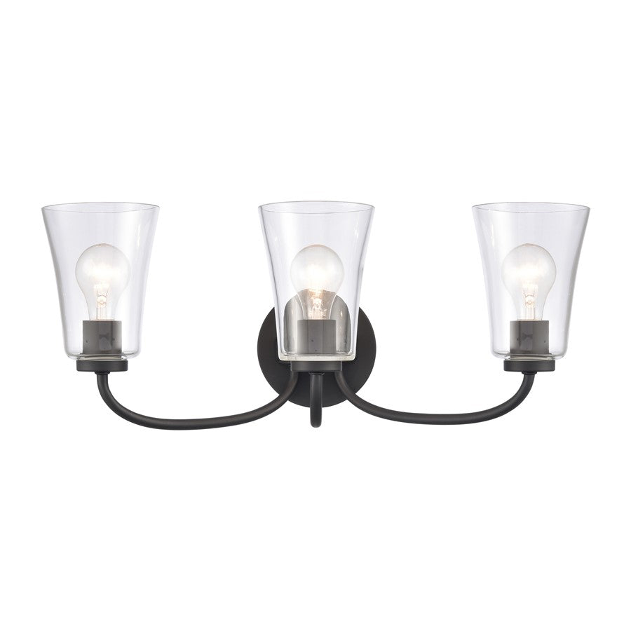 Atlas Lighting Emily 23'' Wide 3Lt Vanity Light, Matte Black/Clear
