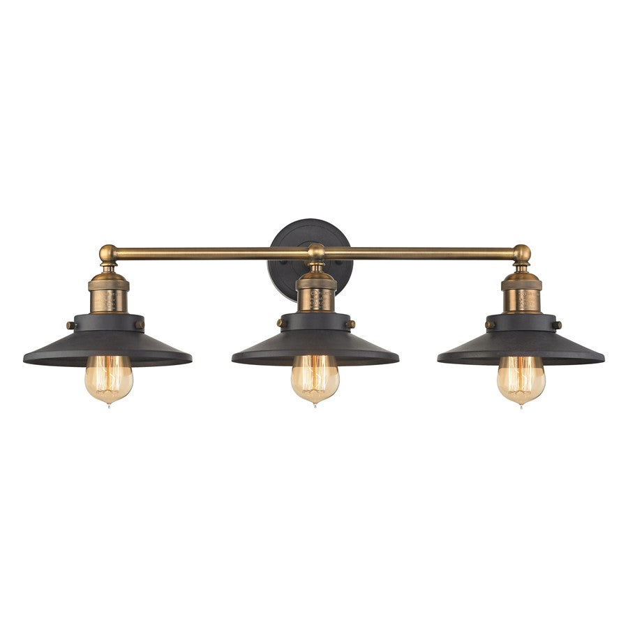Atlas Lighting English Pub 28'' Wide 3Lt Vanity Light, Brass/Black