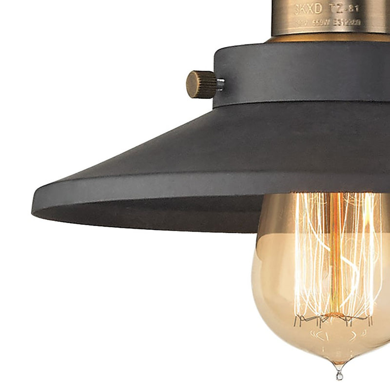 Atlas Lighting English Pub 28in 3-Light Vanity Light | Transitional Graphite and Antique Brass with Black Metal Shades | Bathroom | Model WL11296-BK