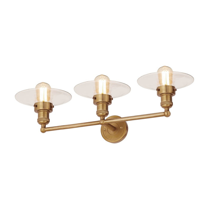 Atlas Lighting English Pub 28'' Wide 3Lt Vanity Light, Brass/Clear