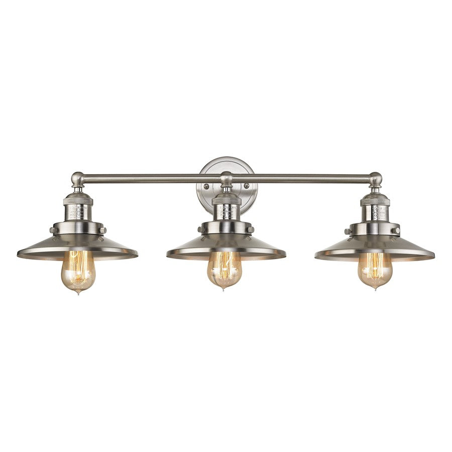 Atlas Lighting English Pub 28''W 3Lt Vanity Light, Nickel/Nickel