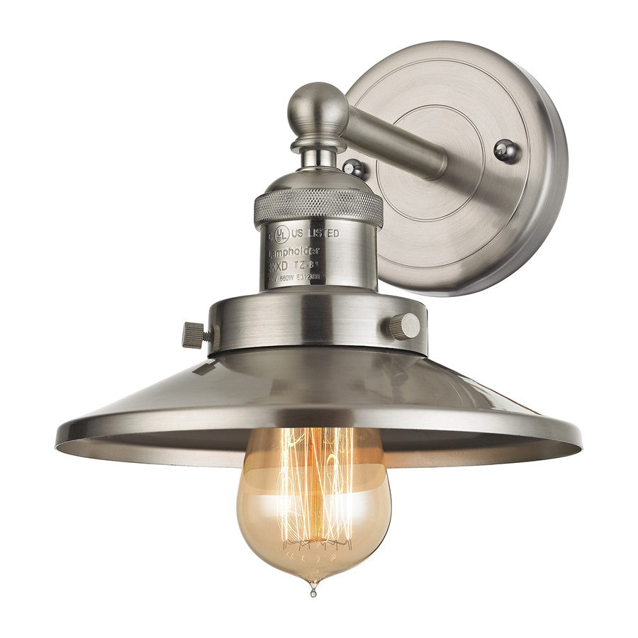 Atlas Lighting English Pub 8''H 1Lt Sconce, Satin Nickel/Nickel
