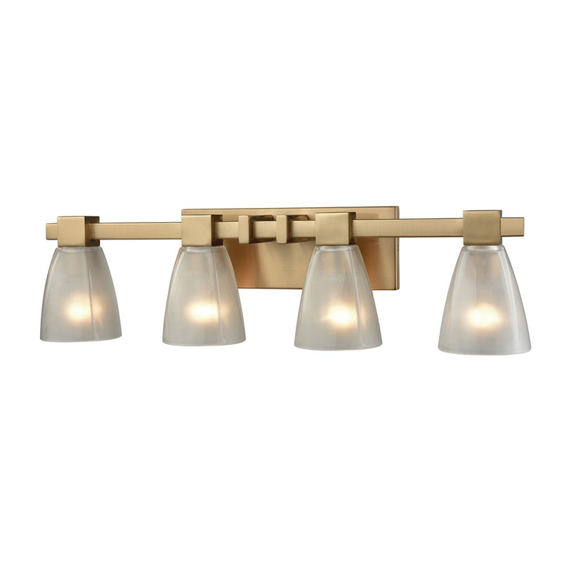 Atlas Lighting Ensley 28in 4-Light Vanity Light | Transitional Satin Brass and White Frosted Glass | Bathroom & Powder Room | Model WL11300-BS