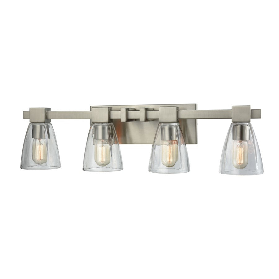 Atlas Lighting Ensley 28''W 4Lt Vanity Light, Satin Nickel/Clear