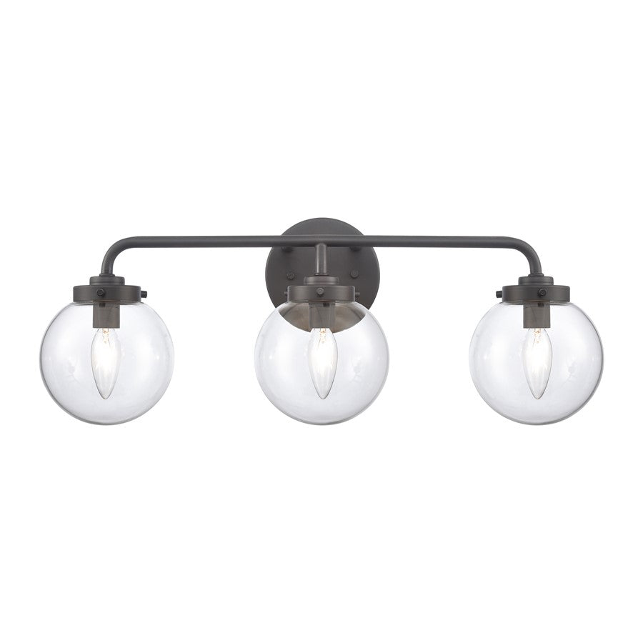 Atlas Lighting Fairbanks 22.75''W 3Lt Vanity Light, Black/Clear