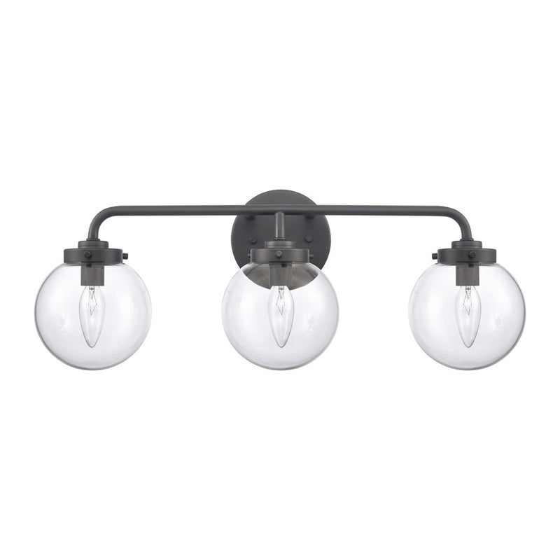 Atlas Lighting Fairbanks 23in 3-Light Vanity Light | Modern Matte Black and Clear Glass | Bathroom Vanity | 23 x 6 x 8 in | Model WL11302-BK1