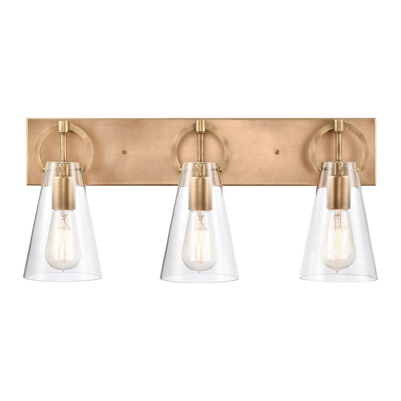 Atlas Lighting Gabby 23in 3-Light Vanity Light | Modern Natural Brass and Clear Glass | Bathroom & Powder Room | 23 x 6 x 10 in | Model WL11307-BS