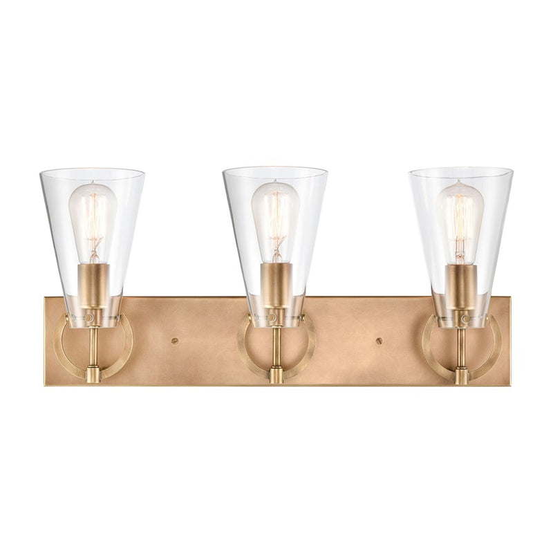 Atlas Lighting Gabby 23in 3-Light Vanity Light | Modern Natural Brass and Clear Glass | Bathroom & Powder Room | 23 x 6 x 10 in | Model WL11307-BS