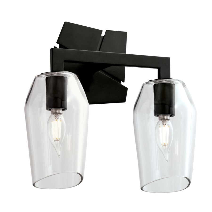Atlas Lighting Gaia 11.5''W 2Lt Vanity, Acid Dipped Black/Clear