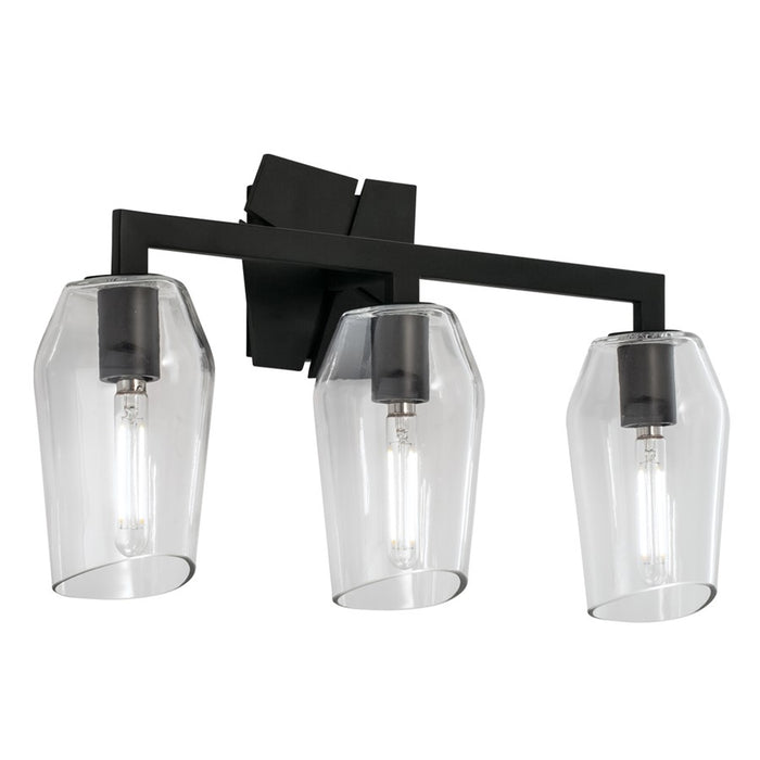 Atlas Lighting Gaia 19''W 3Lt Vanity Light, Acid Dipped Black/Clear